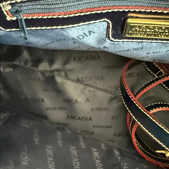 Arcadia Dark Blue Embossed Satchel - Picture 6 of 8